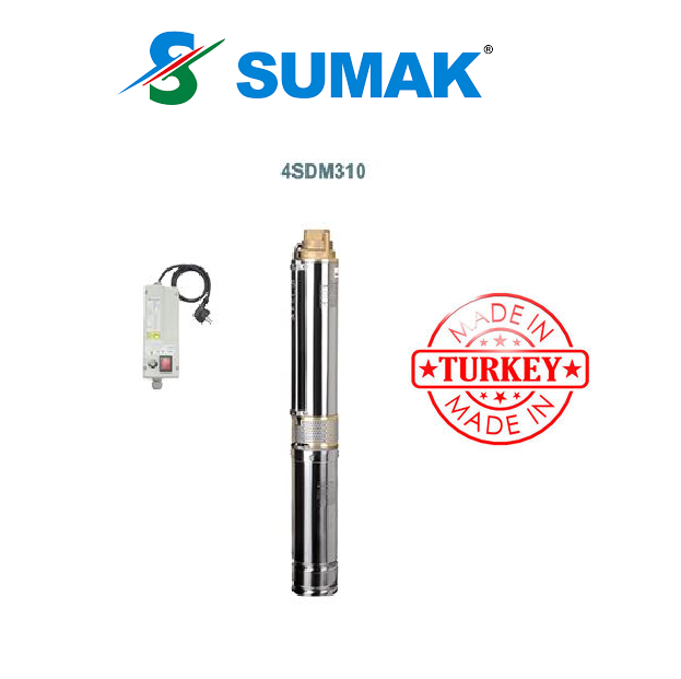 SUMAK 4SDM310 1,HP 220V 4\'\' PASLANMAZ  PAKET DALGIÇ POMPA (MOTOR+KABLO+PANO)