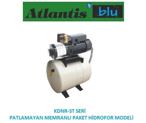 Atlantis Blu KDNR 4-6M-ST    2Hp 220V  Paslanmaz Çelik Fan ve Difüzörlü Yatık Çok Kademeli  Paket Hidrofor (SS 304) - Yatık Tanklı 50 litre Sabit Membranlı