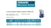 Atlantis Blu QSB-JH-400   400W  220V  Plastik Gövdeli Temiz Su Drenaj Dalgıç Pompa (Alttan Çıkışlı) - OKYANUS SERİ