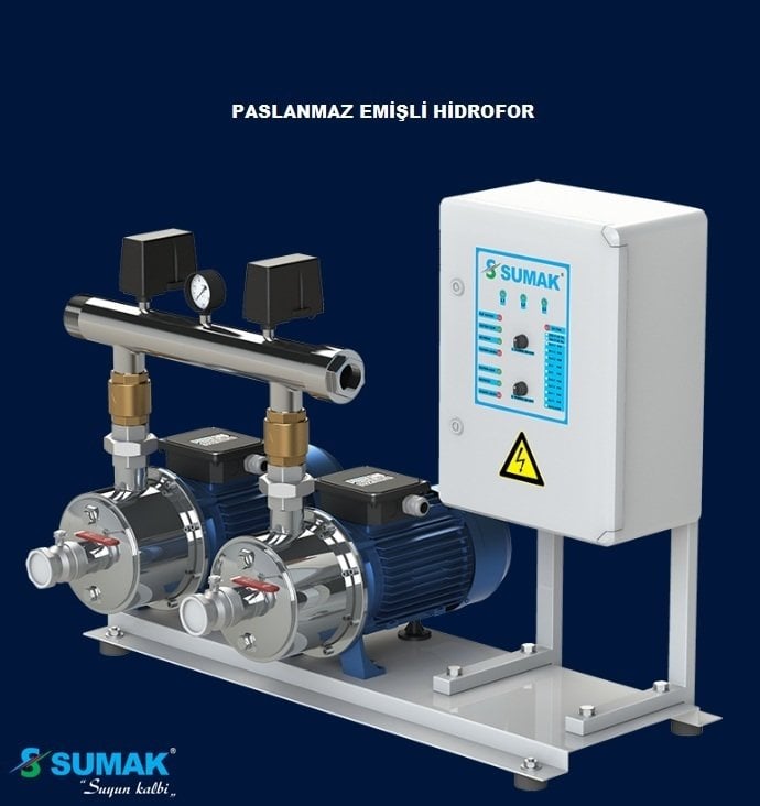 Sumak SMINOX12B 300/3 T    2X2.2 kW  380V  İki Pompalı Emişli Kademeli Paslanmaz Yatay Hidrofor