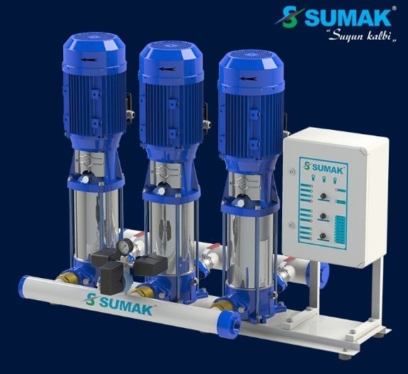 Sumak  SHTPD16 C  750/14     3X5.5 kW  380V  Üç Pompalı Düşey Milli Paslanmaz Çark ve Difüzörlü Hidrofor (Krom Hidrofor)