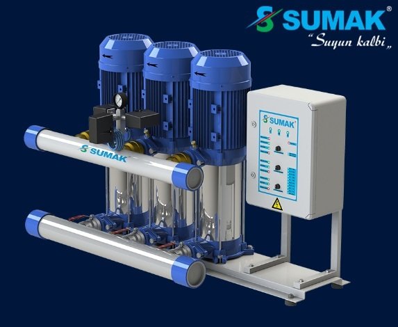 Sumak SHT12C  400/7   3X3 kW  380V  Üç Pompalı Düşey Milli Kademeli Hidrofor