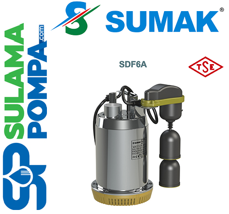 SUMAK SDF6 A 0.5 HP ASANSÖR FLATÖRLÜ PASLANMAZ GÖVDELİ DRENAJ DALGIÇ POMPA
