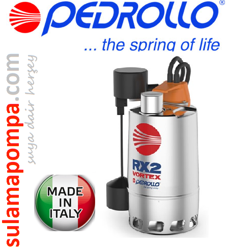 PEDROLLO RXM 3/20-GM VORTEX  0.75 HP GİZLİ FLATÖRLÜ FULL PASLANMAZ DRENAJ DALGIÇ POMPA