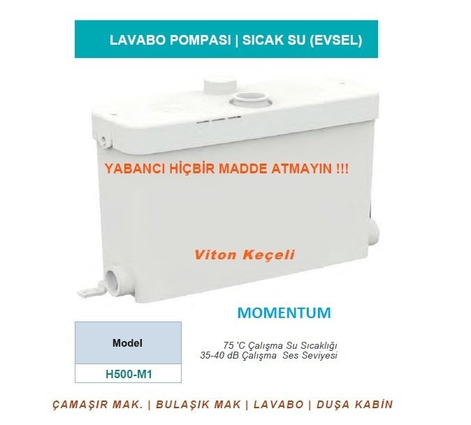 Momentum H500-M1  500W 220V  Lavabo Pompası (Sıcak su, evsel, çamaşır-bulaşık makinesi, lavabo, duşakabin)
