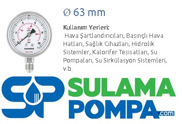 63mm 1/4'' KOMPLE PASLANMAZ MANOMETRE