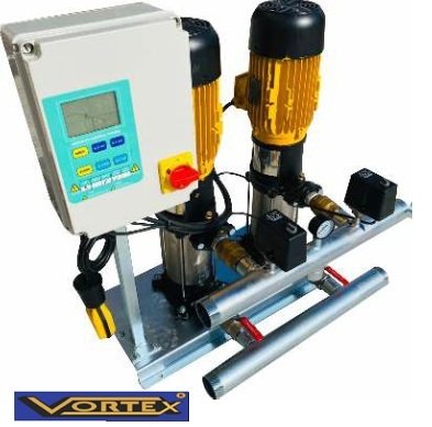 Vortex VKP VD S/S 9-07   2x3Hp 380V  Çift Pompalı Çelik Fanlı Dik Milli Kademeli Dreambox Panolu Hidrofor -Aisi 304