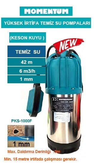 MOMENTUM PKS-1000F -1000W-220V- PASLANMAZ GÖVDELİ TEMİZ SU DRENAJ DALGIÇ  POMPASI