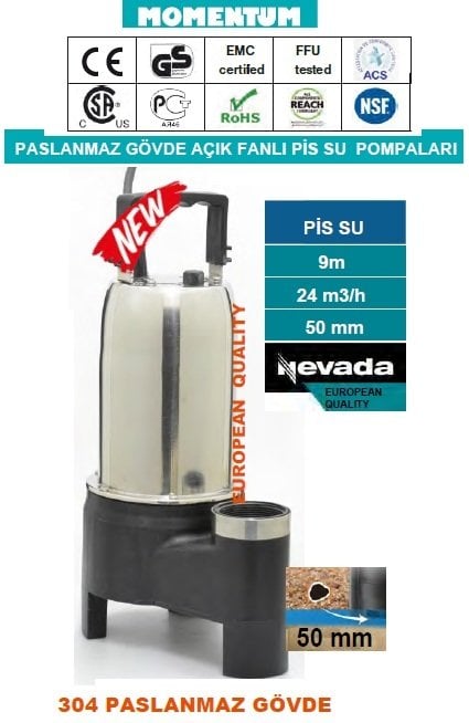 MOMENTUM GP20-1.4- 1.3HP-220V- PASLANMAZ GÖVDELİ AÇIK FANLI FOSEPTİK POMPA