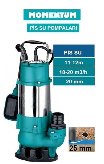 MOMENTUM PSP18-12/0.55-0.75HP-220V- PASLANMAZ GÖVDELİ PİS SU DRENAJ DALGIÇ  POMPASI