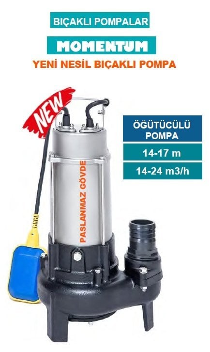 MOMENTUM PSP40-11/1.3F- 1.8HP-220V- PARÇALAYICI BIÇAKLI PASLANMAZ GÖVDELİ FOSEPTİK BIÇAKLI ÖĞÜTÜCÜLÜ DALGIÇ POMPA
