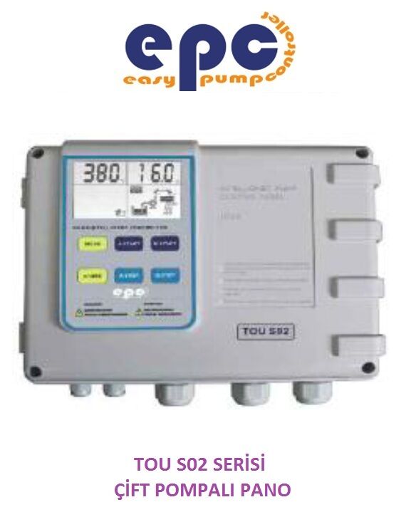 EPC TOU S02 SERİSİ - IP 54- 0,7-4 KW (1 HP-5,5 HP)TRİFAZE 380V-50 HZ İKİ POMPALI PANO - AKILLI KONTROL ÜNİTESİ (Dalgıç pompa, hidrofor ve drenaj pompalarında kullanım.)