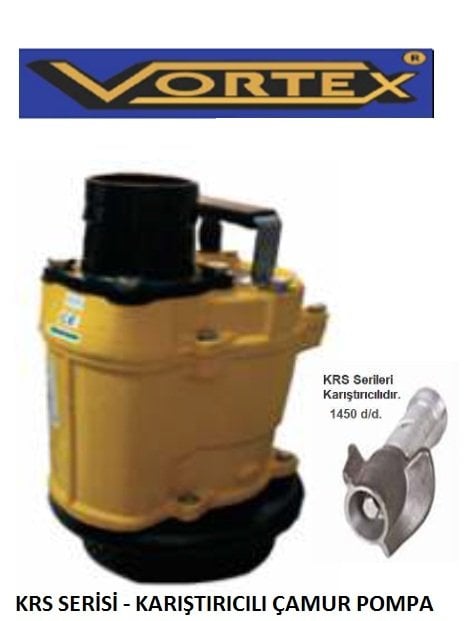 Vortex KRS 34  5.5Hp 380V  Açık Vortex Fanlı Çelik Karıştırıcılı Çamur Pompası - 4 kutuplu - 1450 d/d