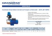 Grandfar AUTO-JetS 100 Hidro  1Hp 220V  Paslanmaz Çelik Jet Pompalı ve Hidromatlı Kendinden Emişli Paket Hidrofor