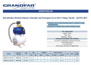 Grandfar AUTO-Jet 100-24lt  1Hp 220V Jet Pompalı ve 24 Litre Yatay Tanklı Kendinden Emişli Döküm Gövdeli Paket Hidrofor