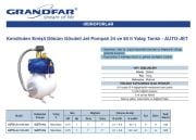 Grandfar AUTO-Jet 100-50lt  1Hp 220V Jet Pompalı ve 50 Litre Yatay Tanklı Kendinden Emişli Döküm Gövdeli Paket Hidrofor