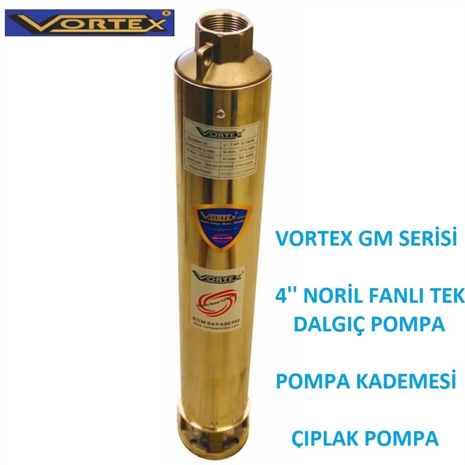 Vortex 6 GM-19  2Hp  4\'\' Tek Dalgıç Pompa (Noril Fanlı Çıplak Pompa-Kademe)