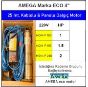 Amega MGM-P 100   1Hp 220V   4\'\'  25 Metre Kablolu ve Panolu Dalgıç Motor (Eco)