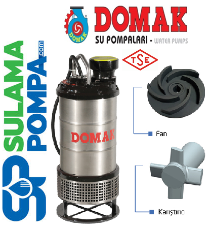 DOMAK ASGÇ407 5,5 HP 380V KARIŞTIRICILI PASLANMAZ ÇELİK GÖVDELİ ATIK SU DALGIÇ POMPA