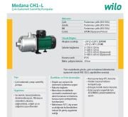 Wilo Medana CH1-L.207-1/E/A/10T  0.75kW 380V  Paslanmaz Çelik Gövdeli Çok Kademeli Yatay Santrifüj Pompa (Aisi 304)