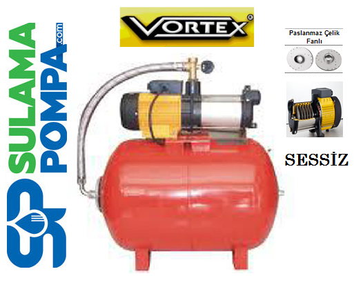 VORTEX VKP S/S 9-06 M 2.5 HP 220V YATAY KADEMELİ KOMPLE PASLANMAZ ÇELİK SESSİZ HİDROFOR
