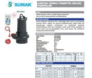 Sumak SDTV 50/3   5.5Hp 380V  Açık Fanlı Drenaj ve Pis Su Dalgıç Pompa