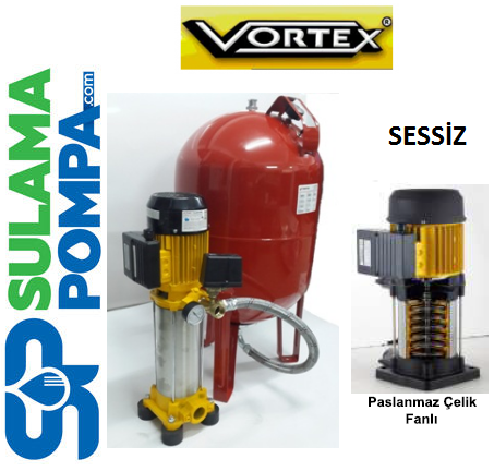 VORTEX VKP VD S/S 9-08 M 4 HP 220V DİK MİLLİ KOMPLE PASLANMAZ ÇELİK SESSİZ PAKET HİDROFOR